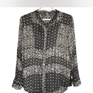 Free People Black and White Long Sleeve Blouse